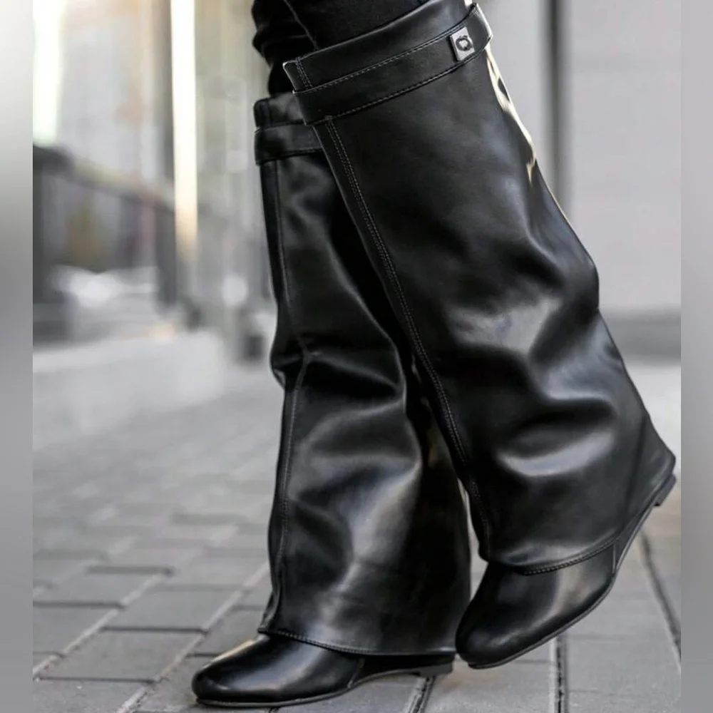 Black Knee-High Leather Boots - Picture 6 of 8